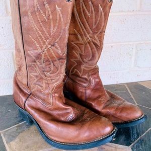 AVONITE HYPALON BROWN LEATHER COWBOY BOOTS SIZE 9E